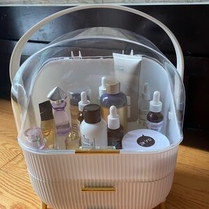 White Cosmetic Organizer with Skincare Products